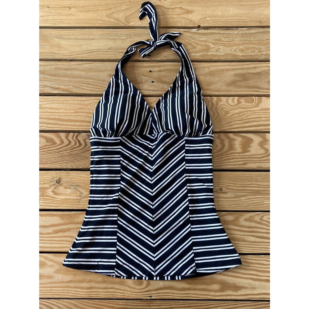 NWT DownEast Seaside Stripe Tankini Top Small Black Ivory Padded MSRP $39.99